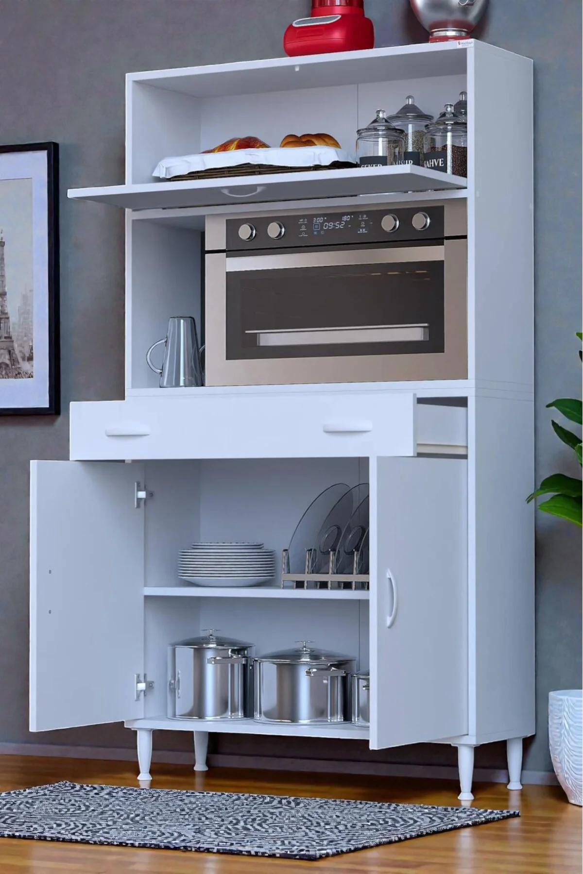 Avelin Kapaklı Mini/Midi Fırın Dolabı 95 cm Beyaz Çok Fonksiyonlu