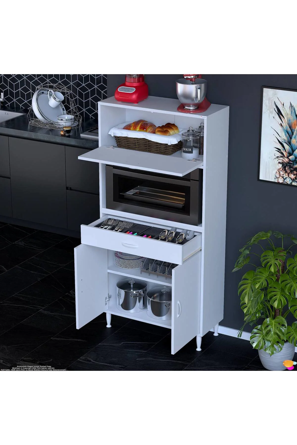 Avelin Kapaklı Mini/Midi Fırın Dolabı 85 cm Beyaz Çok Fonksiyonlu