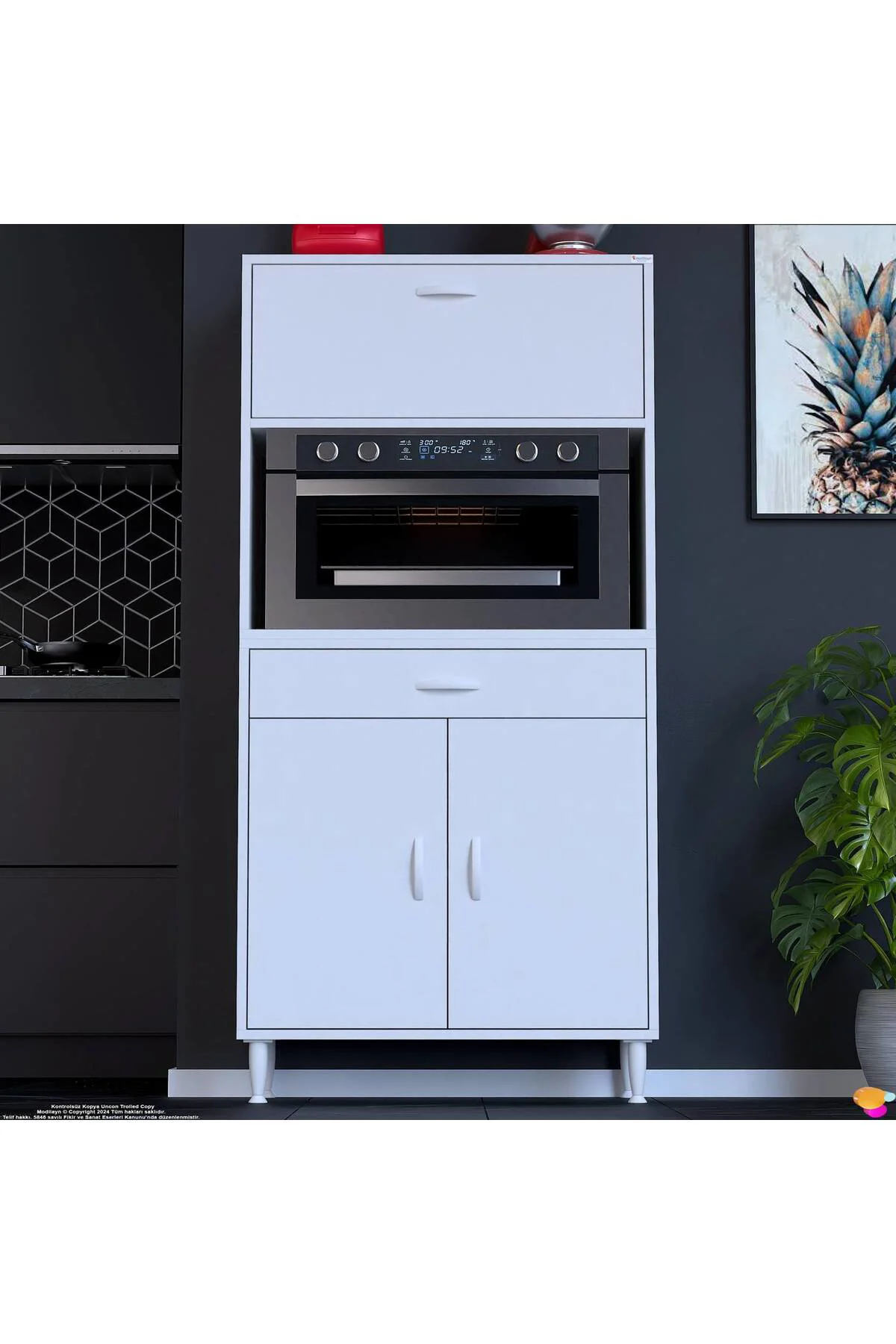 Avelin Kapaklı Mini/Midi Fırın Dolabı 85 cm Beyaz Çok Fonksiyonlu