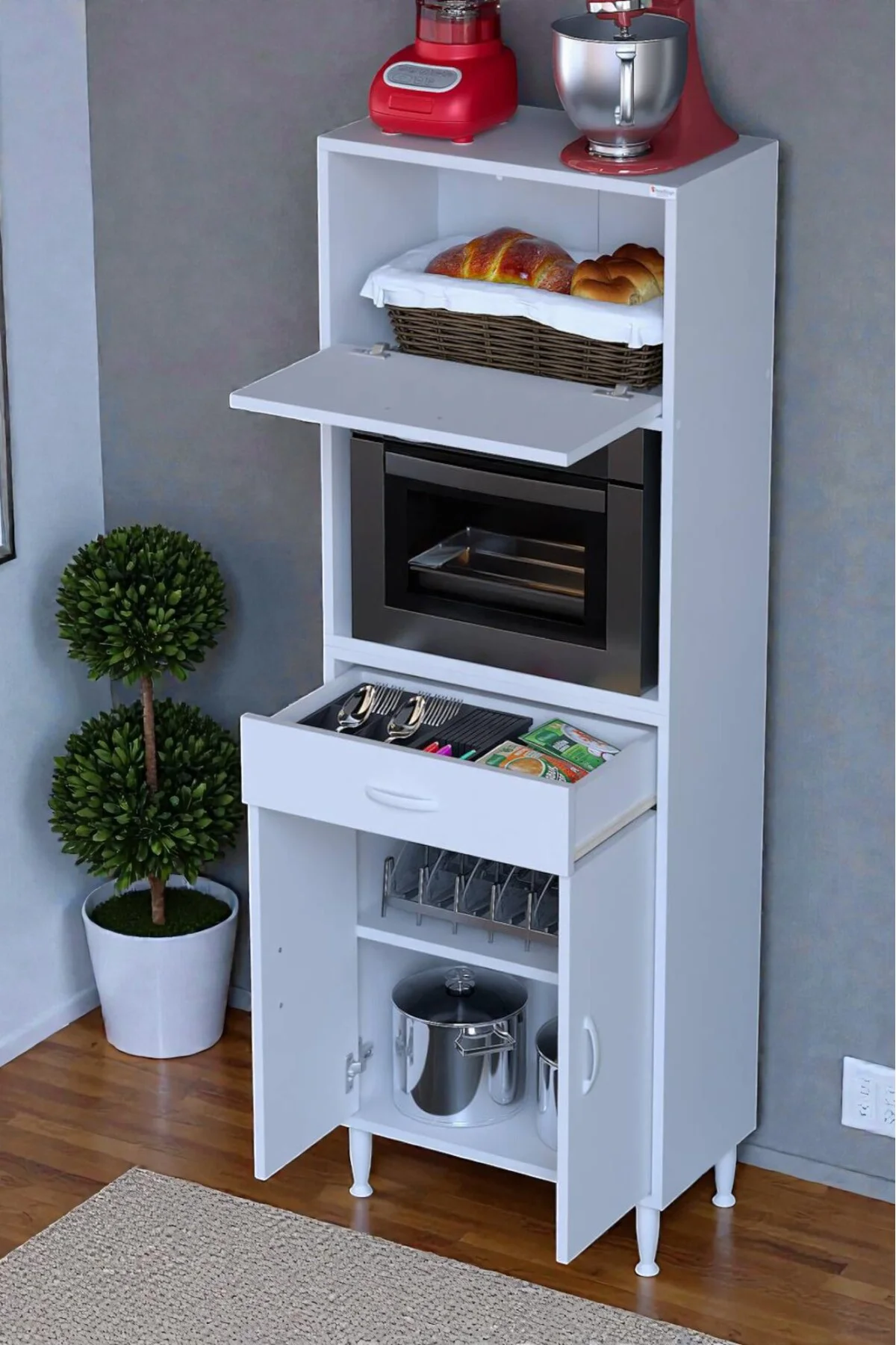 Avelin Kapaklı Mini/Midi Fırın Dolabı 65 cm Beyaz Çok Fonksiyonlu