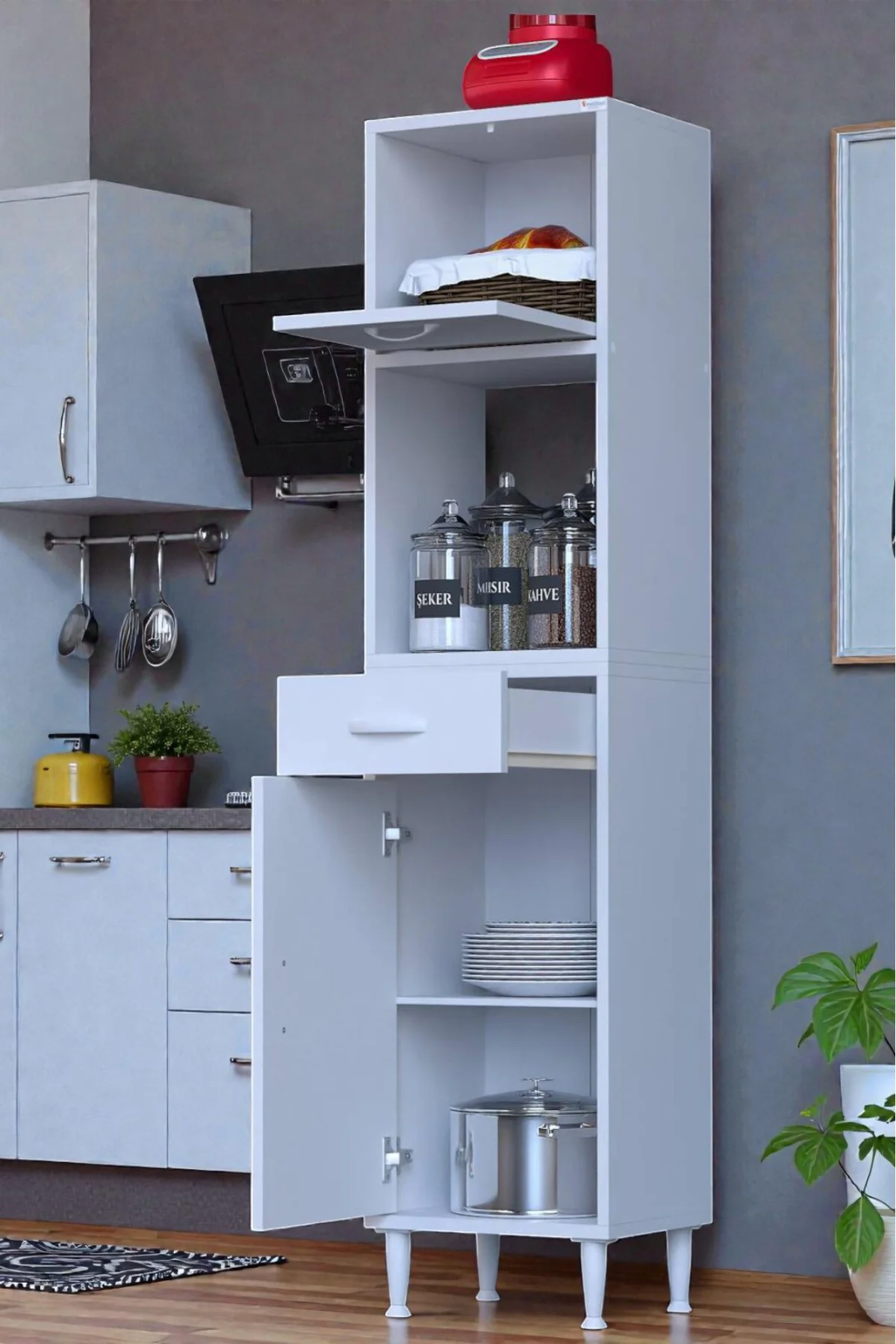Avelin Kapaklı Mini/Midi Fırın Dolabı 45 cm Beyaz Çok Fonksiyonlu
