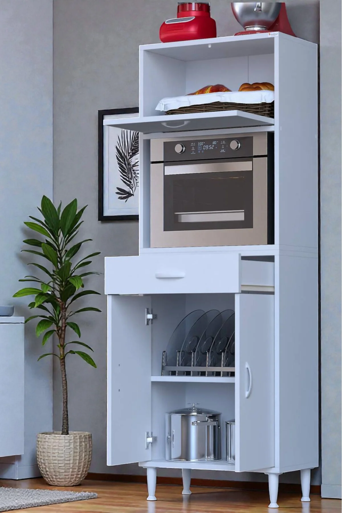 Avelin Kapaklı Mini/Midi Fırın Dolabı 55 cm Beyaz Çok Fonksiyonlu