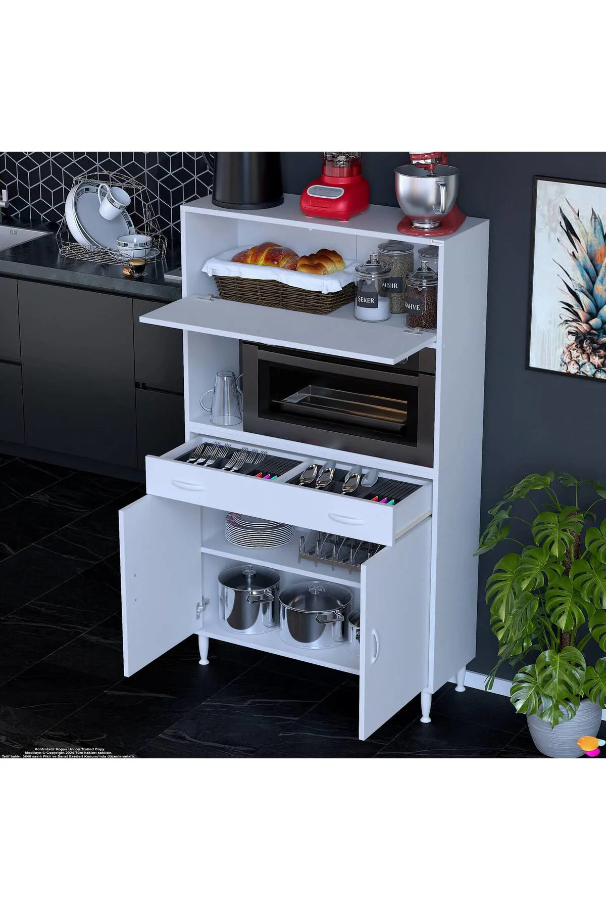 Avelin Kapaklı Mini/Midi Fırın Dolabı 95 cm Beyaz Çok Fonksiyonlu