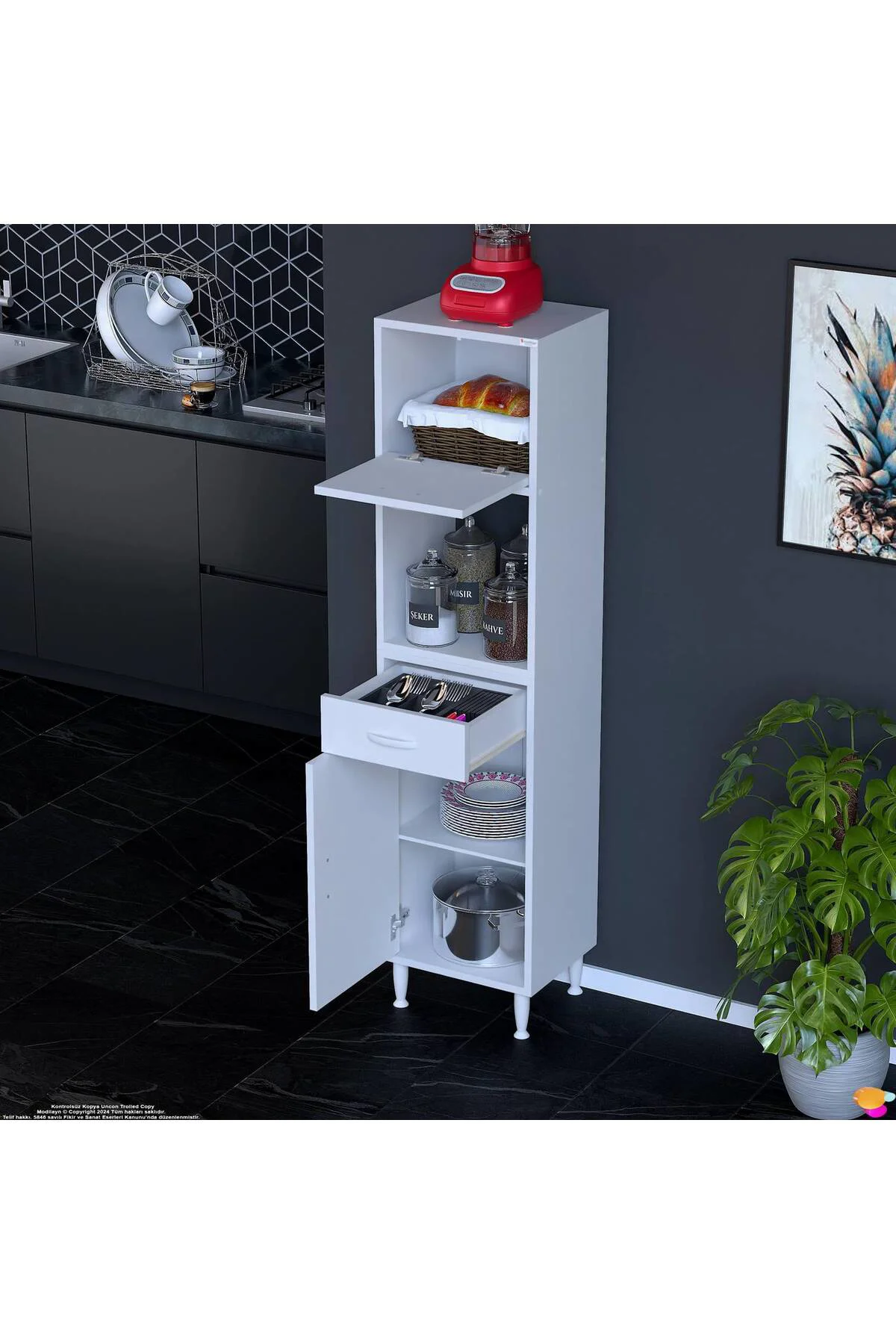 Avelin Kapaklı Mini/Midi Fırın Dolabı 50 cm Beyaz Çok Fonksiyonlu