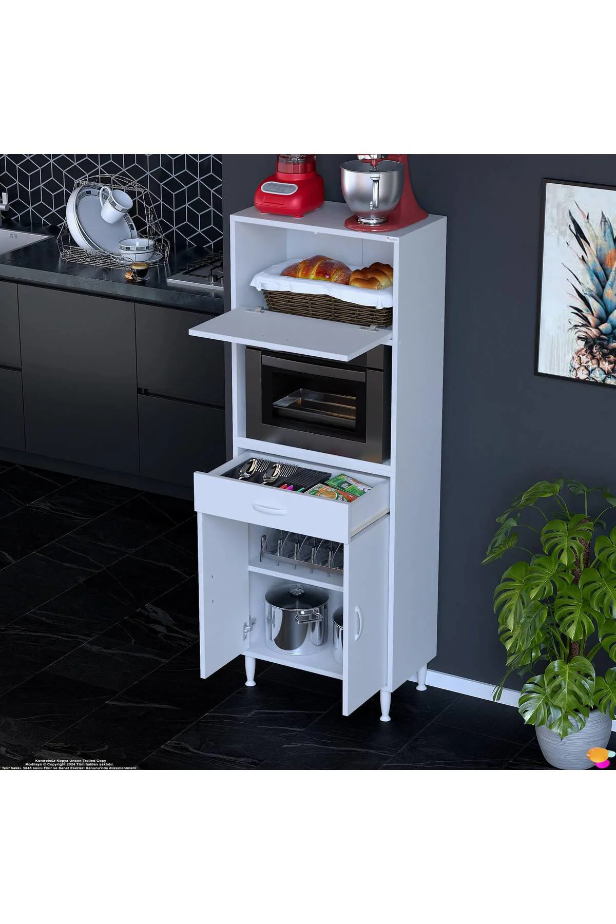 Avelin Kapaklı Mini/Midi Fırın Dolabı 55 cm Beyaz Çok Fonksiyonlu