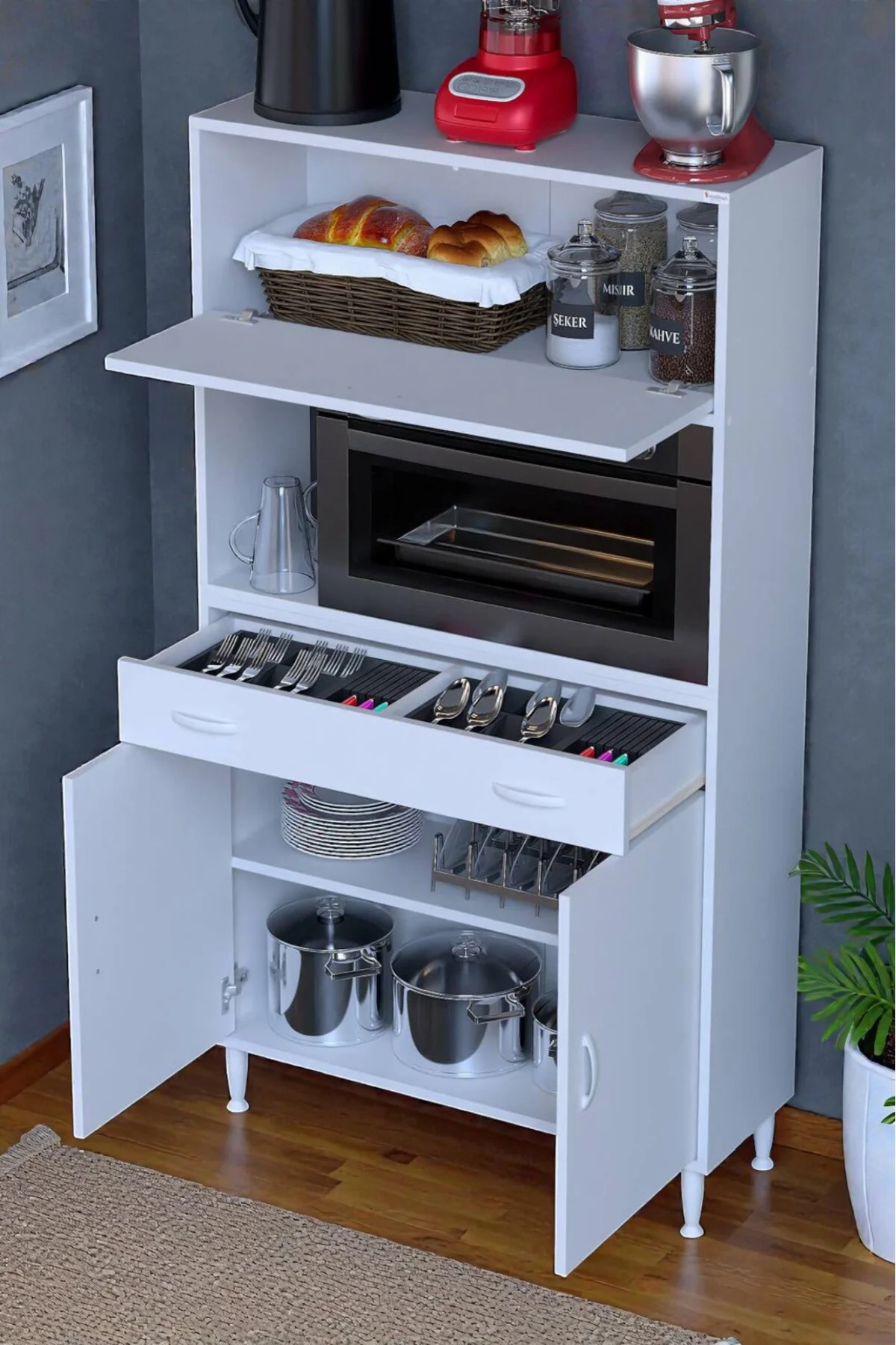Avelin Kapaklı Mini/Midi Fırın Dolabı 100 cm Beyaz Çok Fonksiyonl