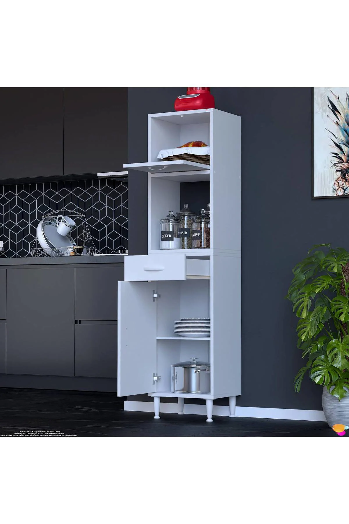 Avelin Kapaklı Mini/Midi Fırın Dolabı 45 cm Beyaz Çok Fonksiyonlu