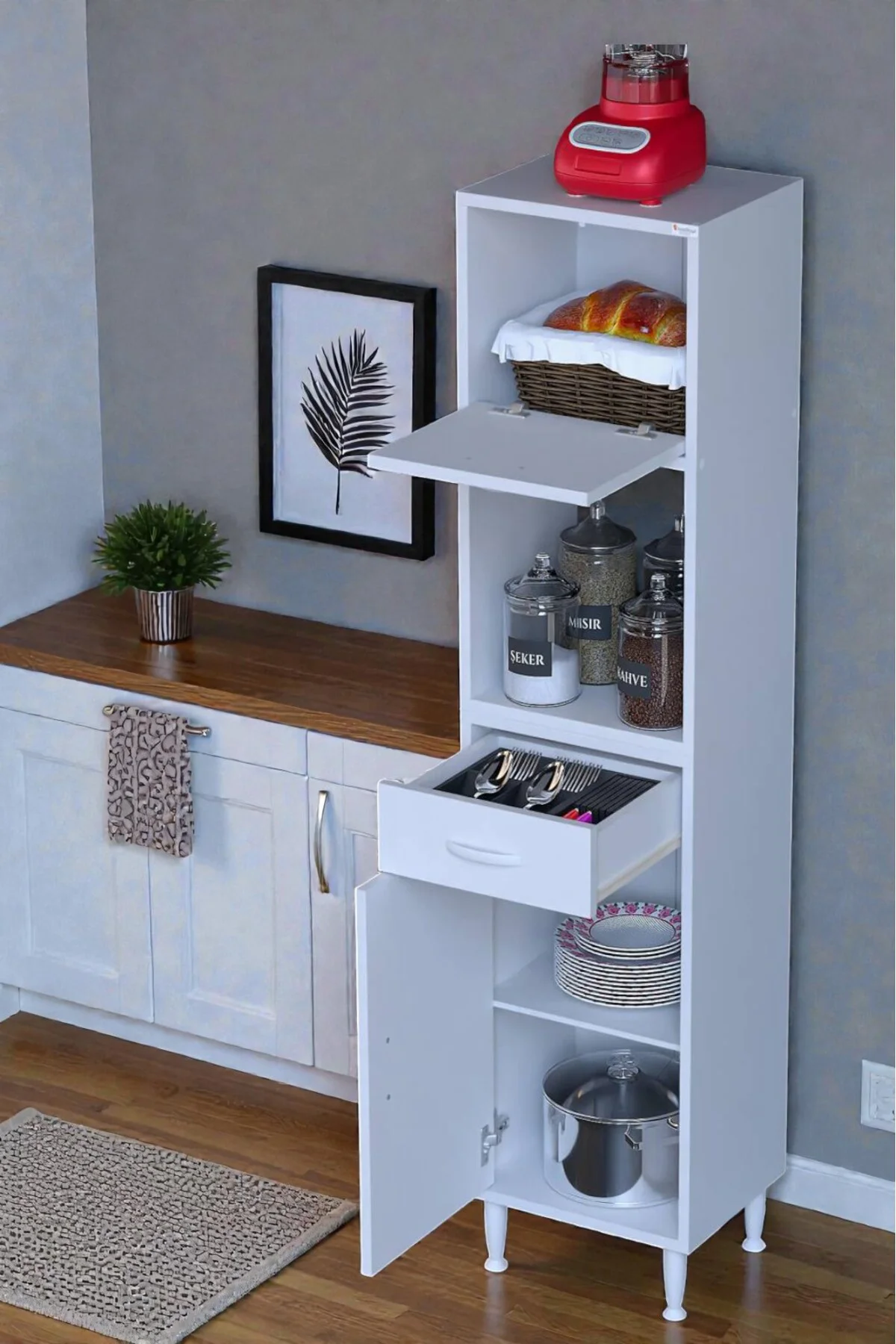 Avelin Kapaklı Mini/Midi Fırın Dolabı 40 cm Beyaz Çok Fonksiyonlu