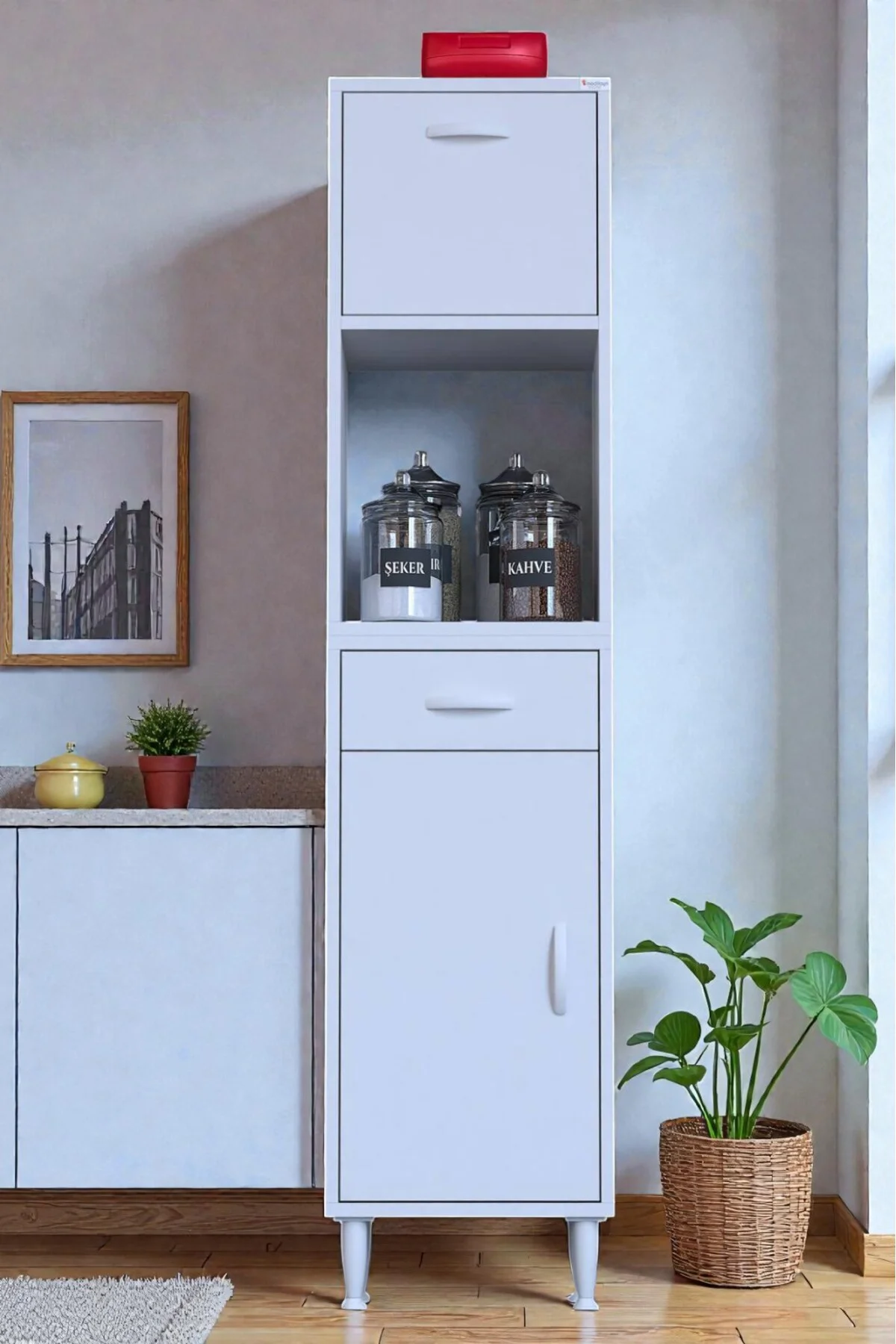 Avelin Kapaklı Mini/Midi Fırın Dolabı 35 cm Beyaz Çok Fonksiyonlu