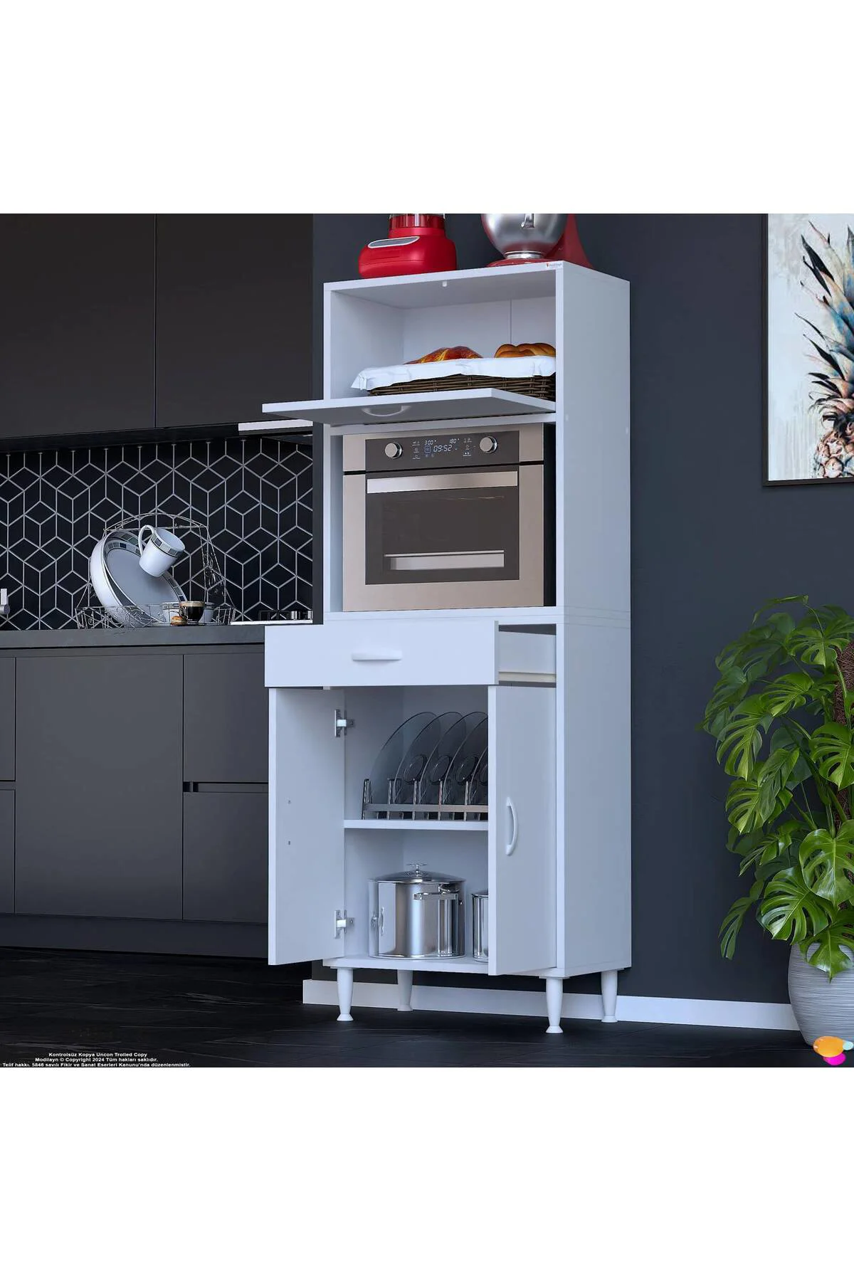 Avelin Kapaklı Mini/Midi Fırın Dolabı 65 cm Beyaz Çok Fonksiyonlu