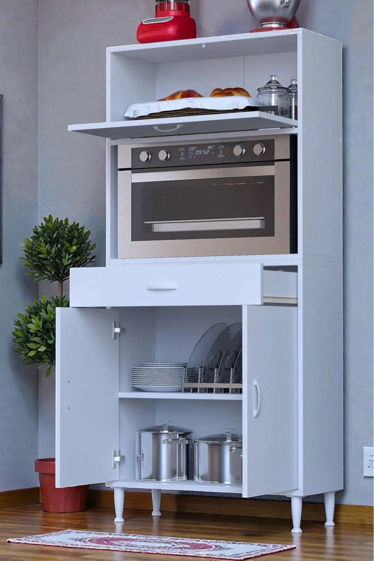Avelin Kapaklı Mini/Midi Fırın Dolabı 70 cm Beyaz Çok Fonksiyonlu