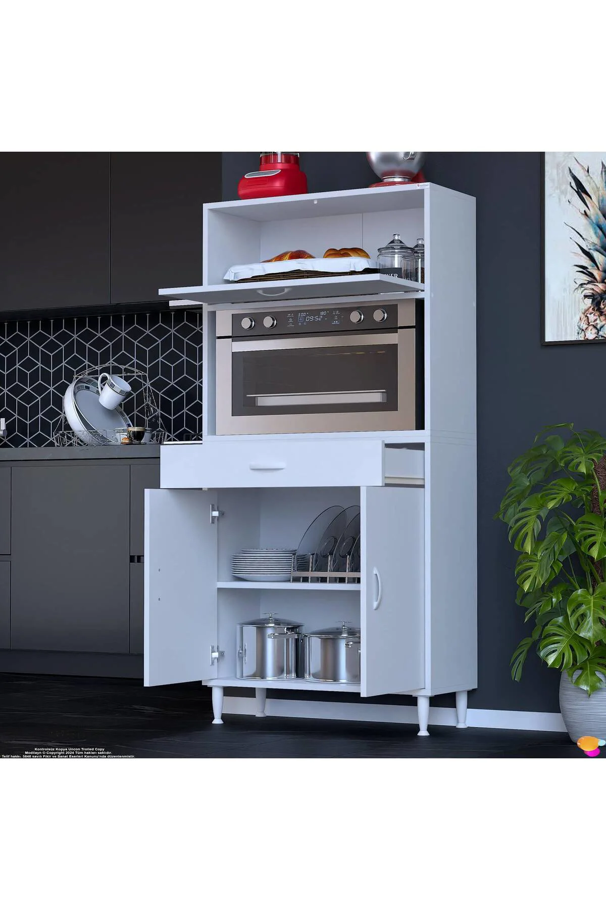 Avelin Kapaklı Mini/Midi Fırın Dolabı 85 cm Beyaz Çok Fonksiyonlu