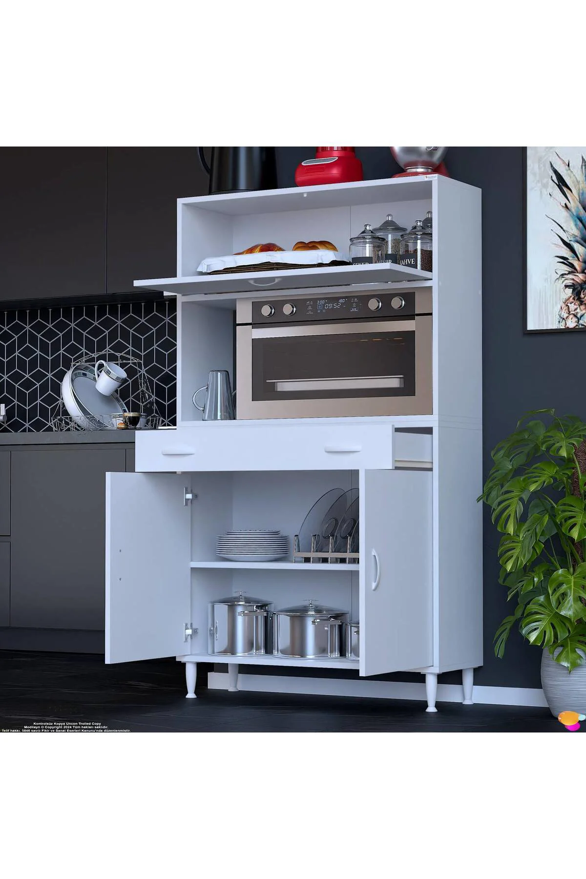 Avelin Kapaklı Mini/Midi Fırın Dolabı 100 cm Beyaz Çok Fonksiyonl