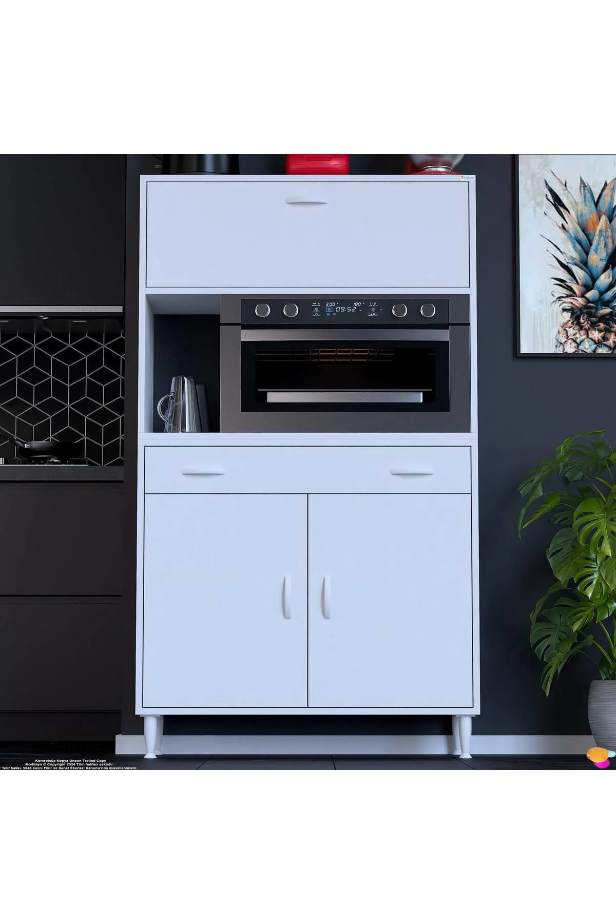 Avelin Kapaklı Mini/Midi Fırın Dolabı 100 cm Beyaz Çok Fonksiyonl