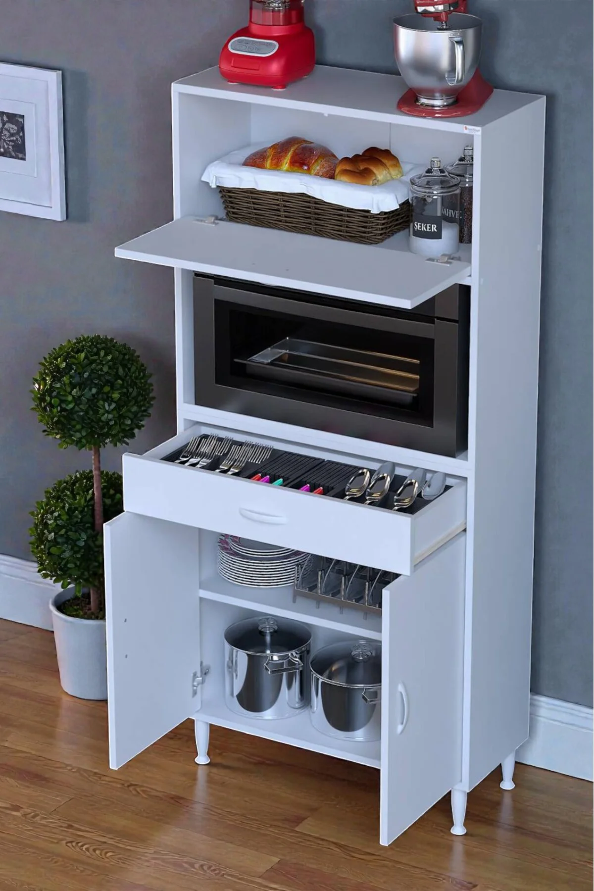 Avelin Kapaklı Mini/Midi Fırın Dolabı 85 cm Beyaz Çok Fonksiyonlu