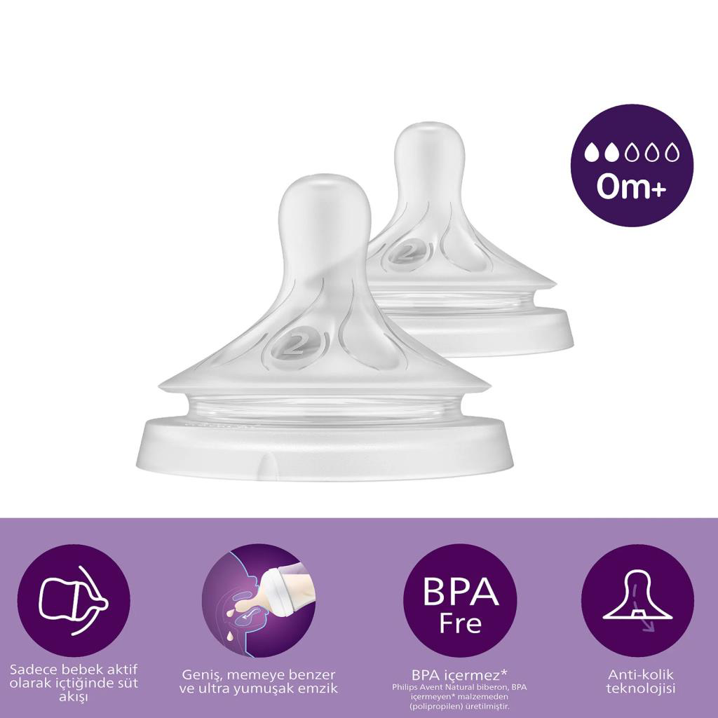 Avent Doğal Tepkili Natural Response 2'Li Biberon Emziği No:2 0+ 
