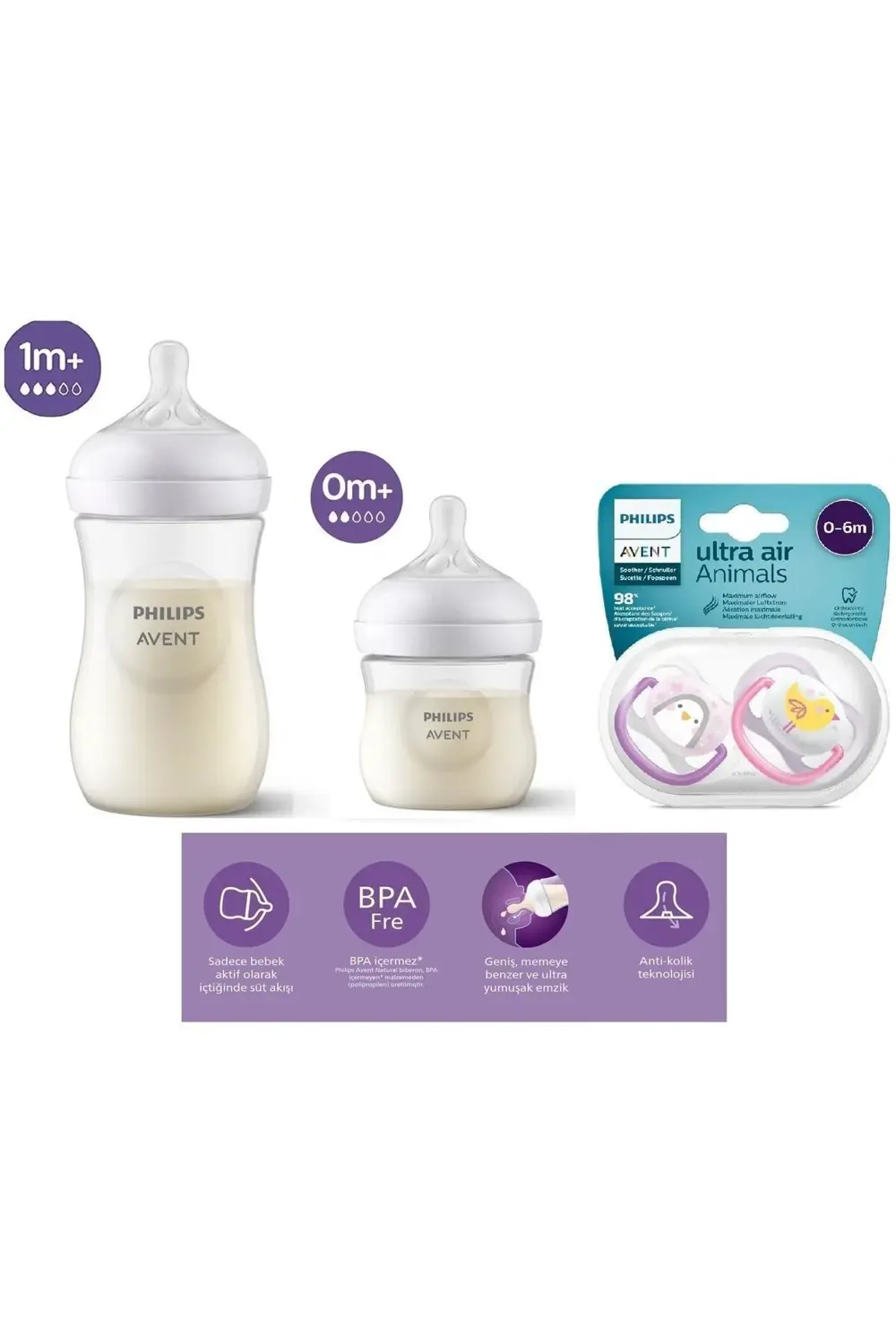 Avent Ikili Pp Biberon Seti 260ml -125ml + 2 Numara 2'li Emzik