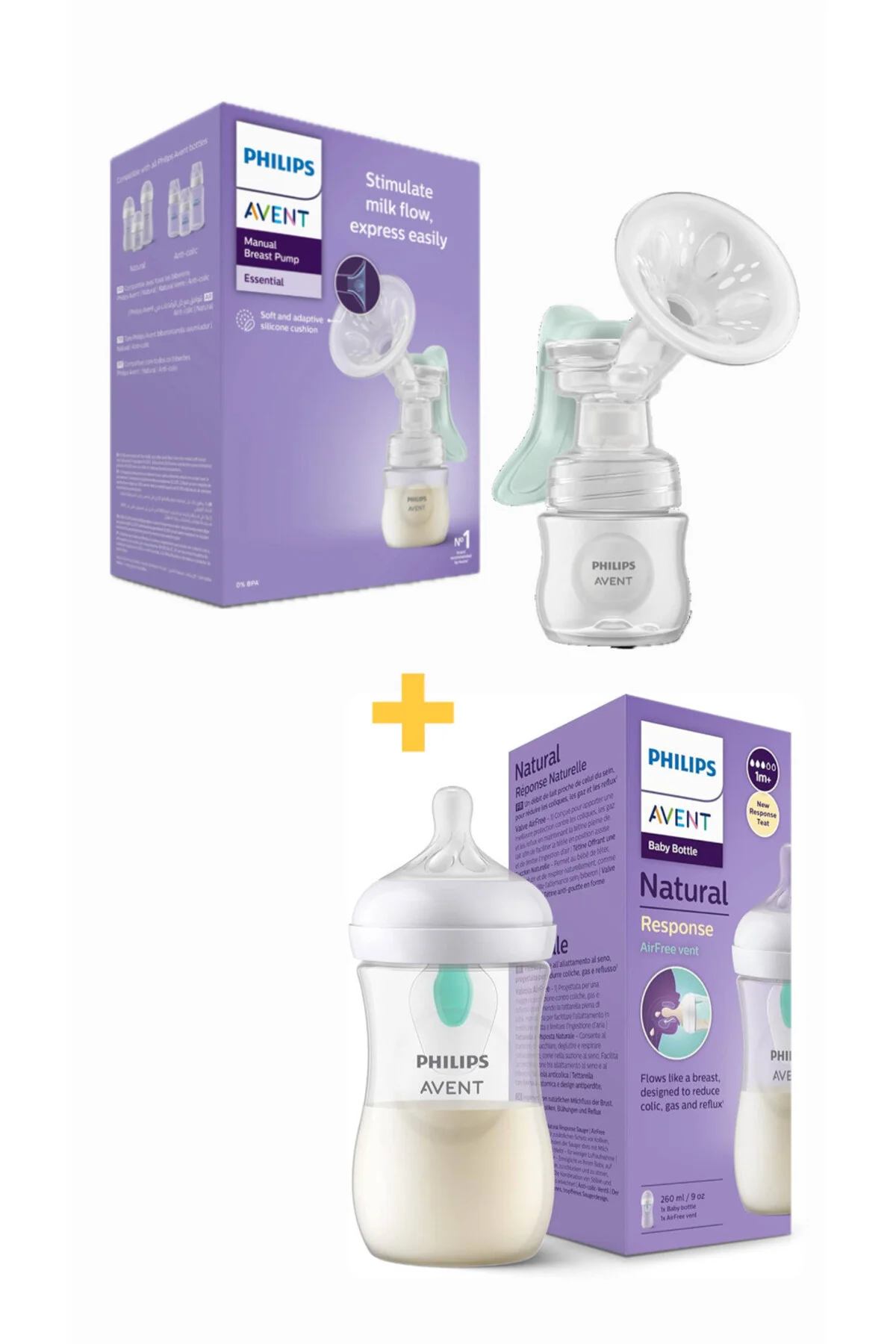 AVENT MANUEL GÖĞÜS POMPASI VE ANTİKOLİK BİBERON 260 ML PLASTİK