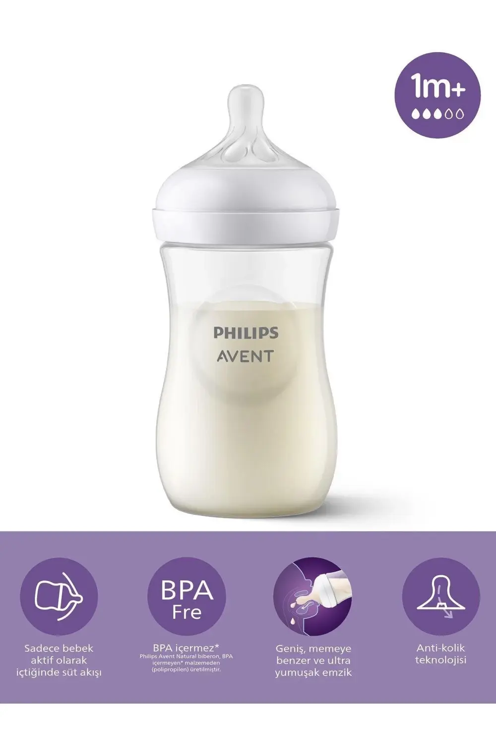 Avent Natural Response PP Biberon 1 Ay+ 260 ml, Tepkili Biberon E