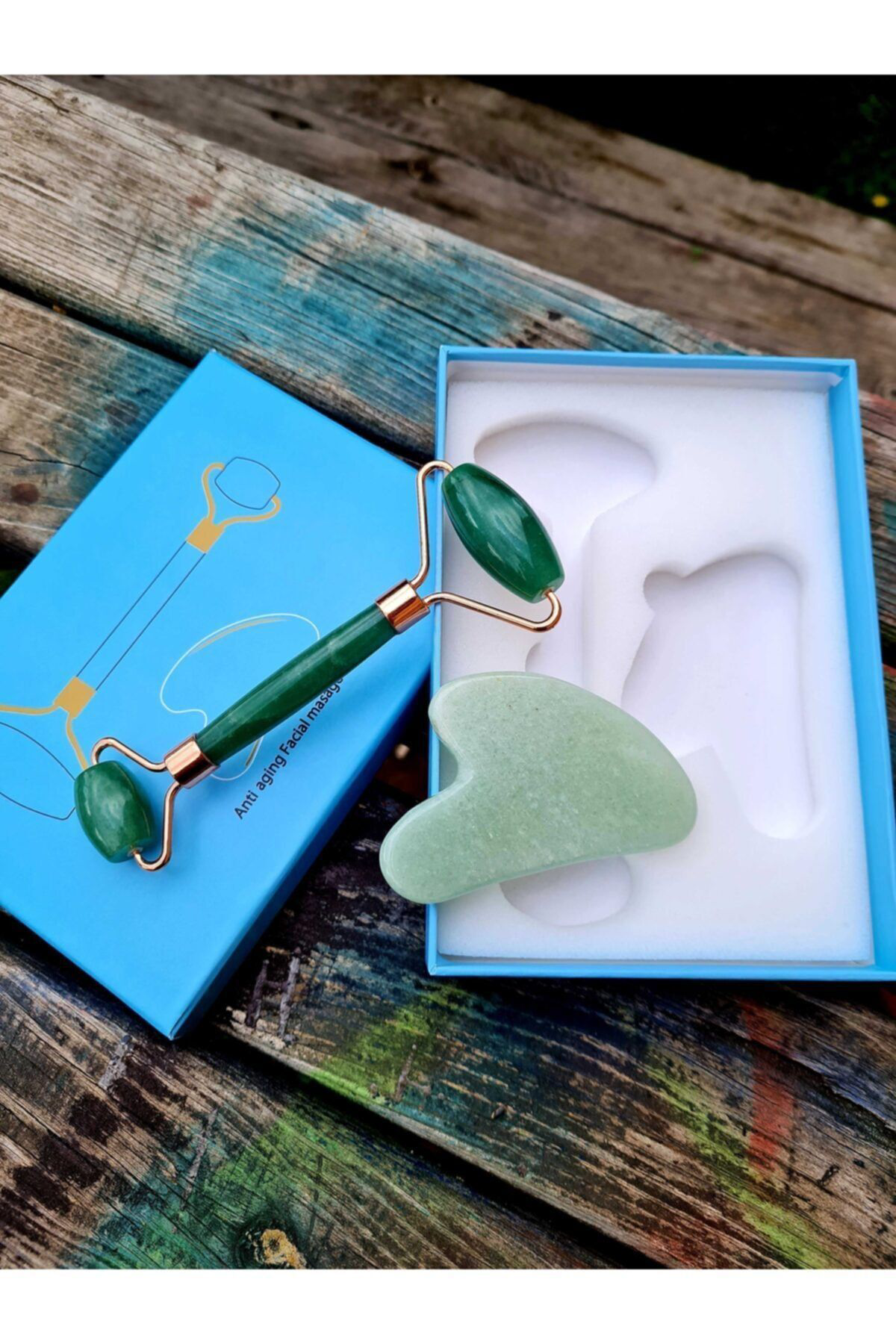 Gümüştel El Sanatlari Aventurin Masaj Taşı Roller Ve Aventurin Taşı Gua Sha (Kalp Tasar