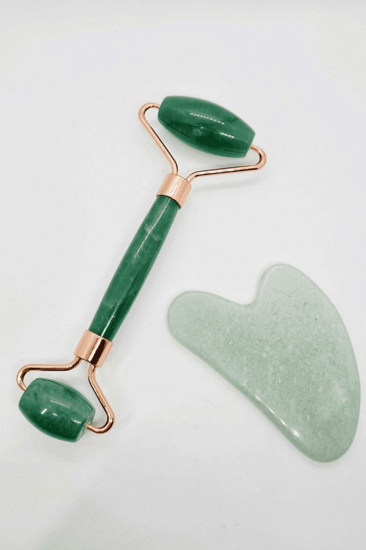 Gümüştel El Sanatlari Aventurin Masaj Taşı Roller Ve Aventurin Taşı Gua Sha (Kalp Tasar