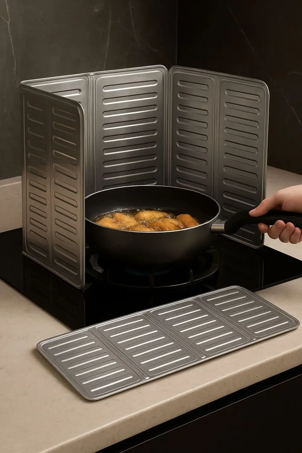 Aveo 1 Adet Alüminyum Folyo Katlanır Yağ SıçramaPanel – Mutfak Oc