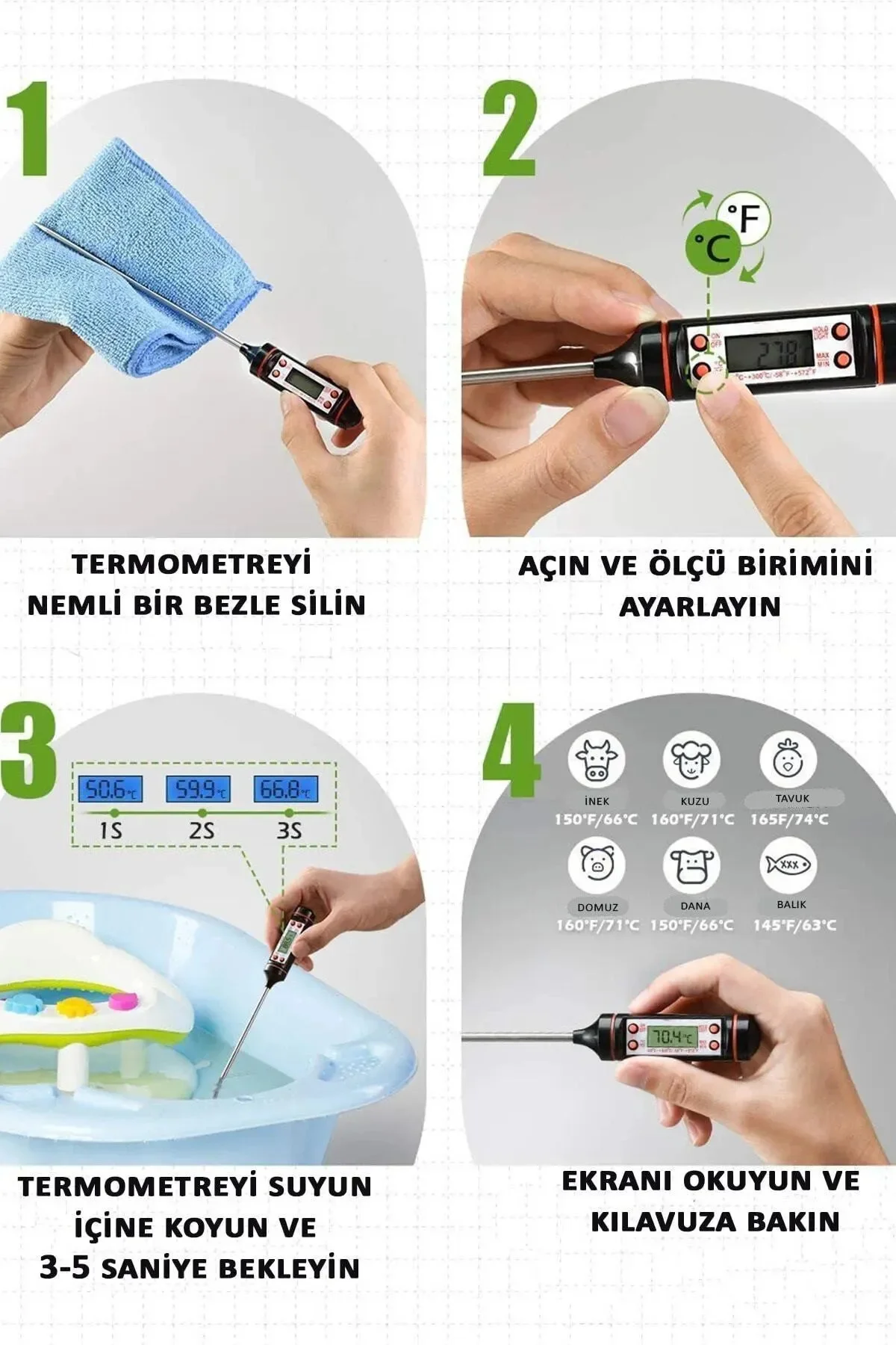 Aveo 1 Adet Dijital Gıda Termometersi Sıvı Gıda,et,su,süt Yiyecek