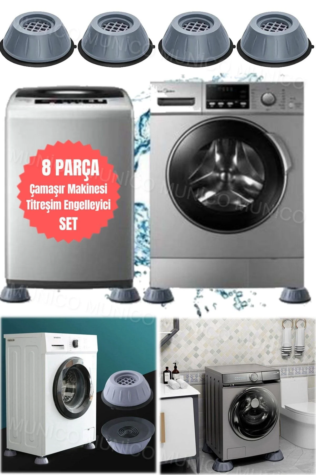 Aveo 8 Adet Şık Gri Titreşim Önleyici Kauçuk Pedler - Çamaşır Mak