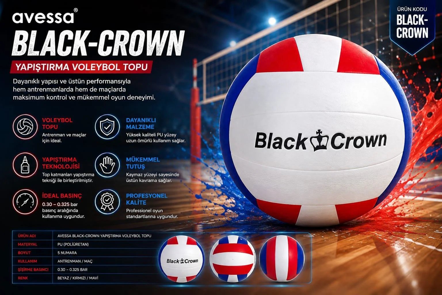 Avessa Black-Crown Yapıştırma Voleybol Topu Avessa Black-Crown Yapıştırma Voleybol Topu