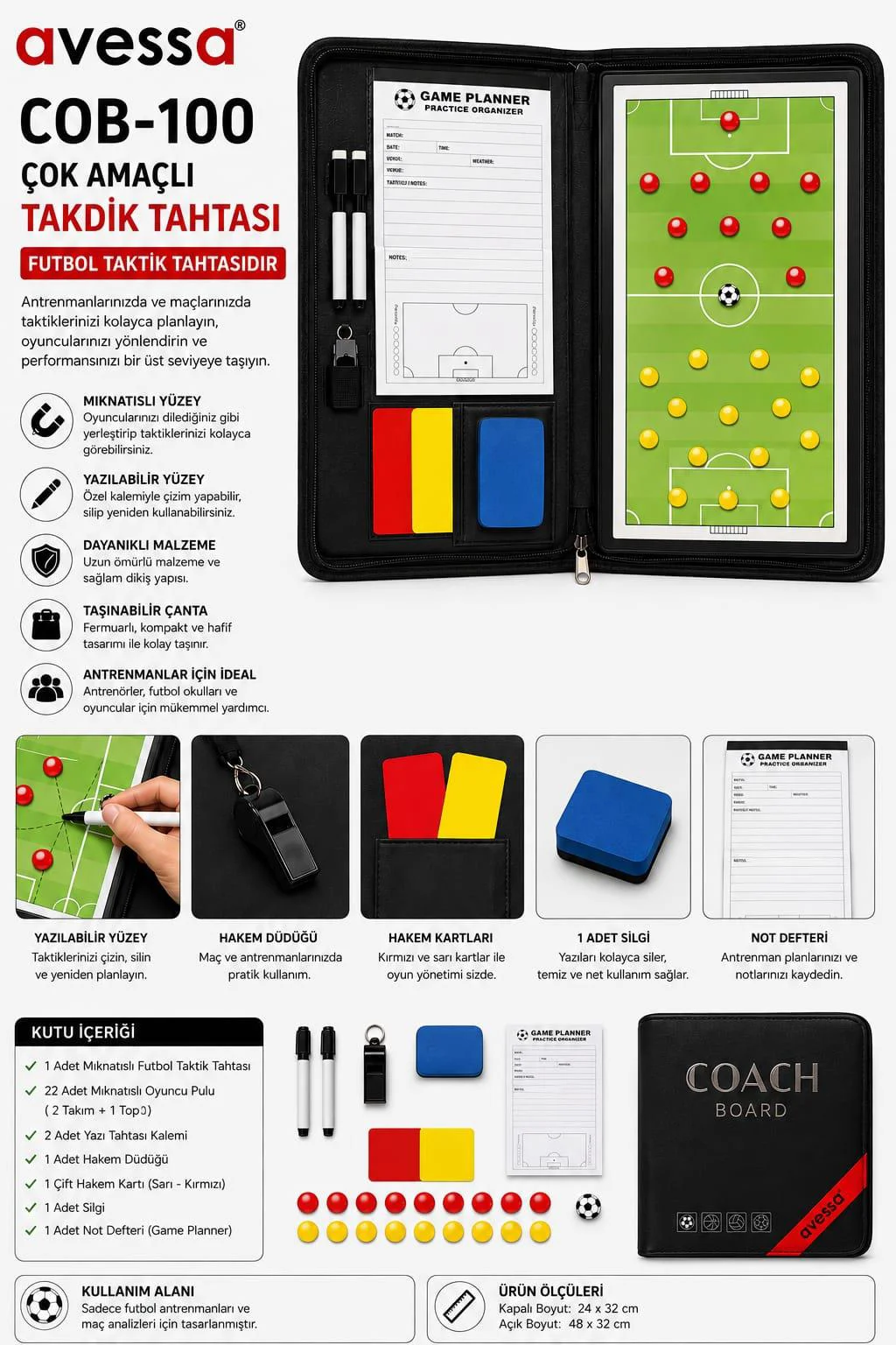 Avessa Cob-100 Çok Amaçlı Taktik Tahtası Tam Set Avessa Cob-100 Çok Amaçlı Taktik Tahtası Tam Set Fiyatı, Yorumları ve Özellikleri