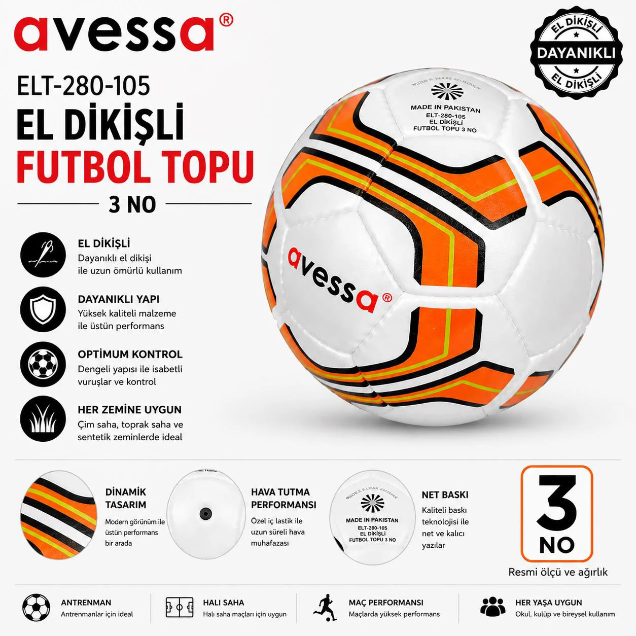 Avessa Elt-280-103 El Dikişli Futbol Topu No3 Sarı Fiyatı, Yorumları ve Özellikleri