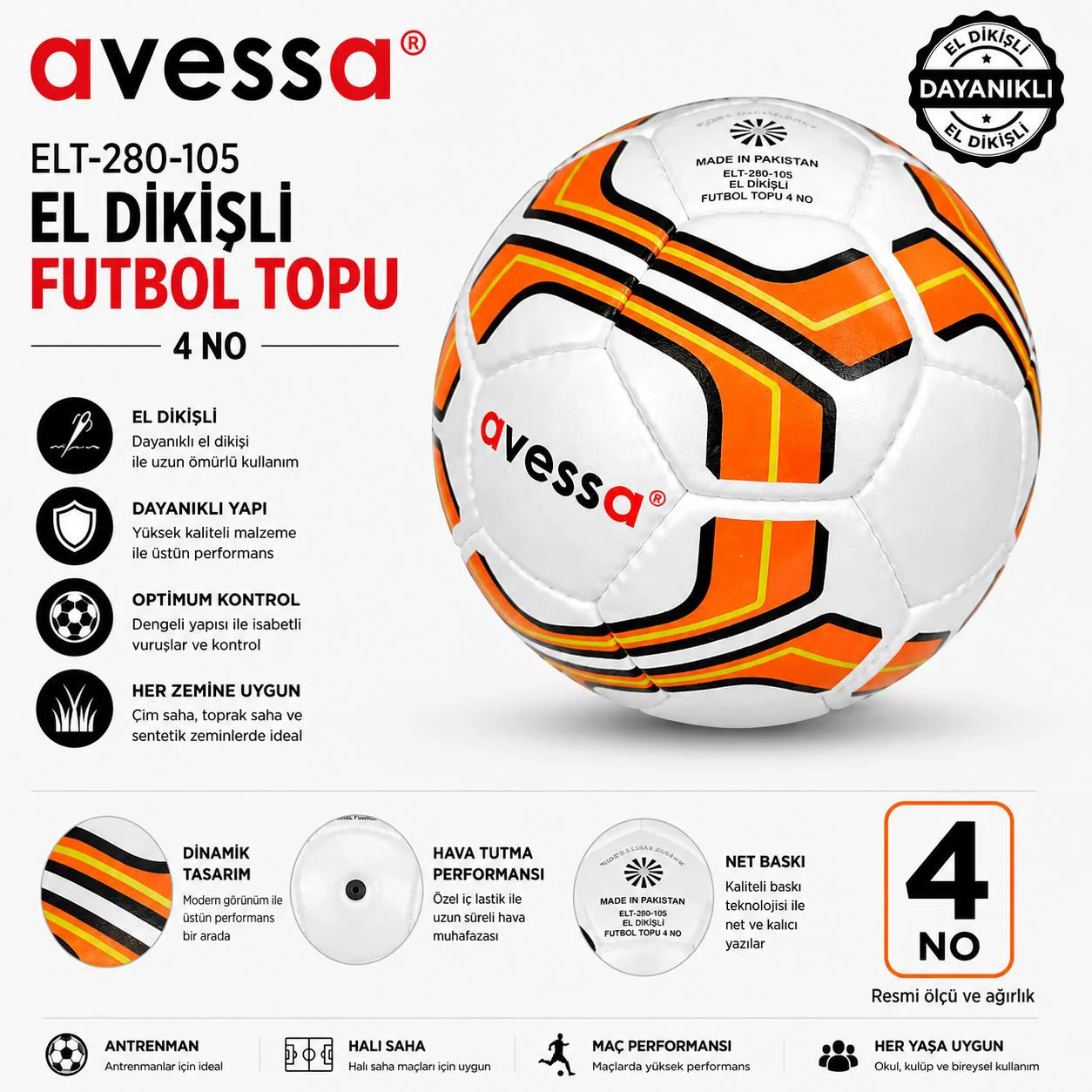 Avessa Elt-280-104 El Dikişli Futbol Topu No4 Sarı Fiyatı, Yorumları ve Özellikleri
