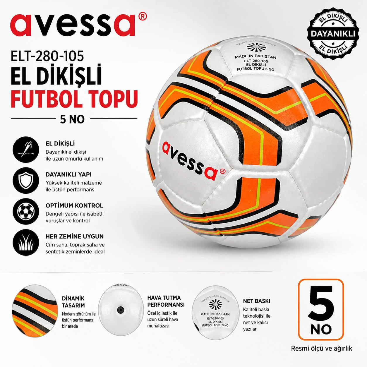 Avessa Elt-280-105 El Dikişli Futbol Topu No5 Sarı Avessa Elt-280-105 El Dikişli Futbol Topu No5 Sarı Fiyatı, Yorumları ve Özellikleri