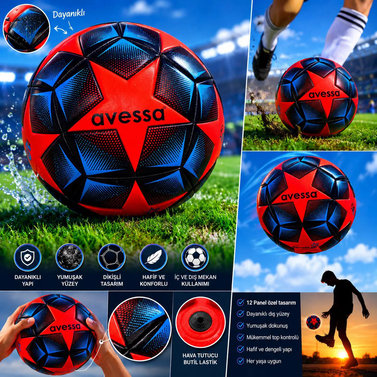 Avessa Estrella Futbol Topu 12 Panel Kırmızı Avessa Estrella Futbol Topu 12 Panel Kırmızı