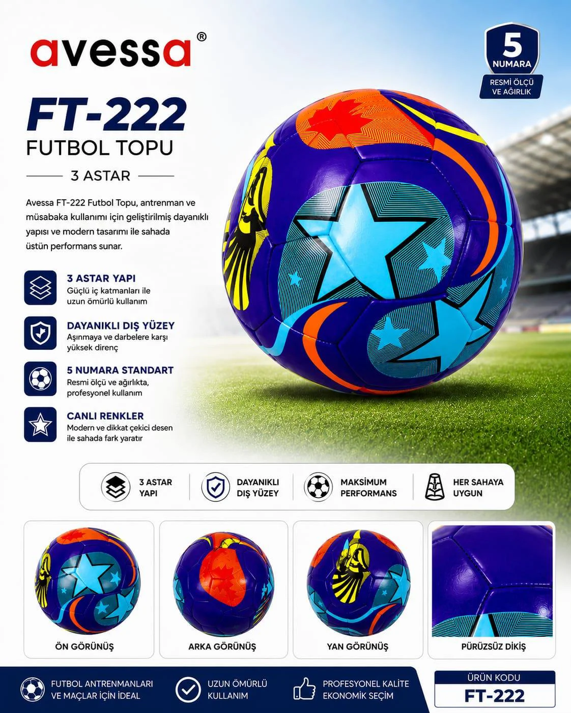 Avessa Ft-222 Futbol Topu 3 Astar Lacivert Avessa Ft-222 Futbol Topu 3 Astar Lacivert
