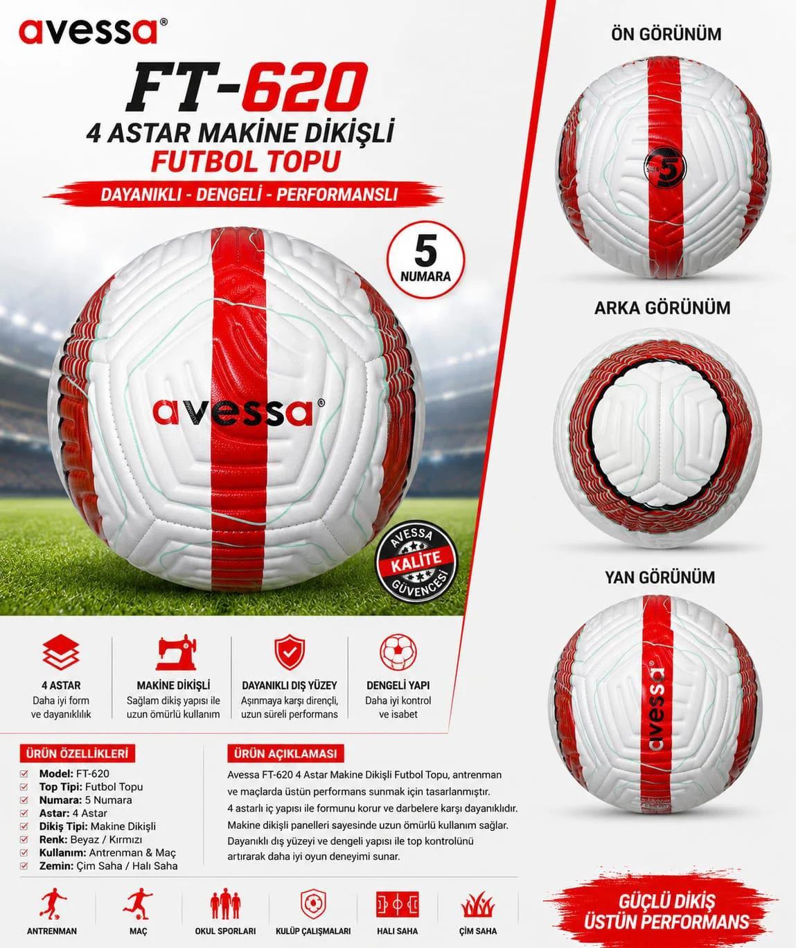 Avessa Ft-620 Futbol Topu 4 Astar Fiyatı, Yorumları ve Özellikleri