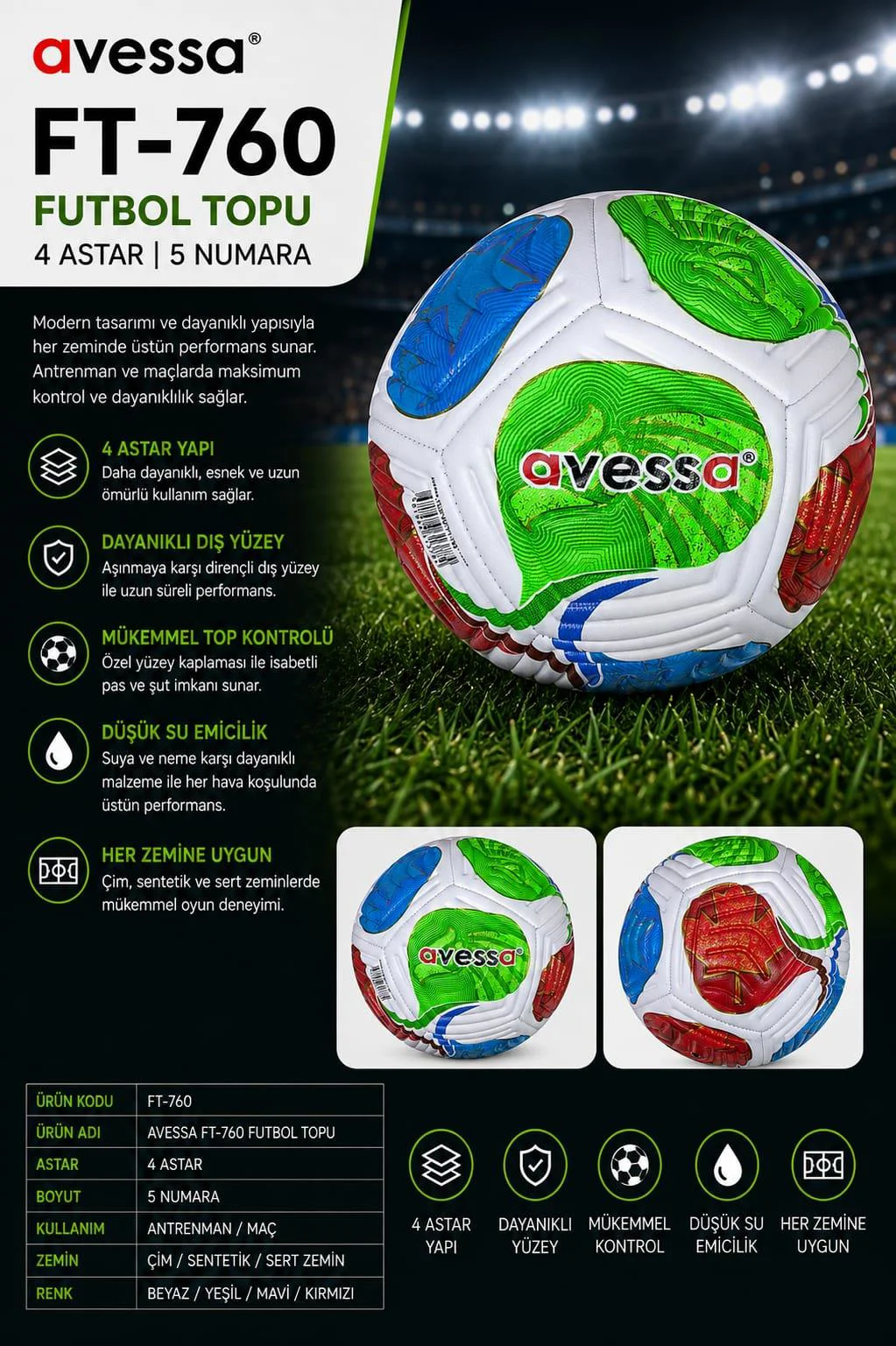 Avessa Ft-760 Futbol Topu 4 Astar Fiyatı, Yorumları ve Özellikleri