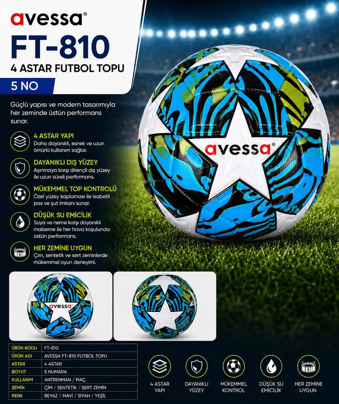 Avessa Ft-810 Futbol Topu 4 Astar Fiyatı, Yorumları ve Özellikleri