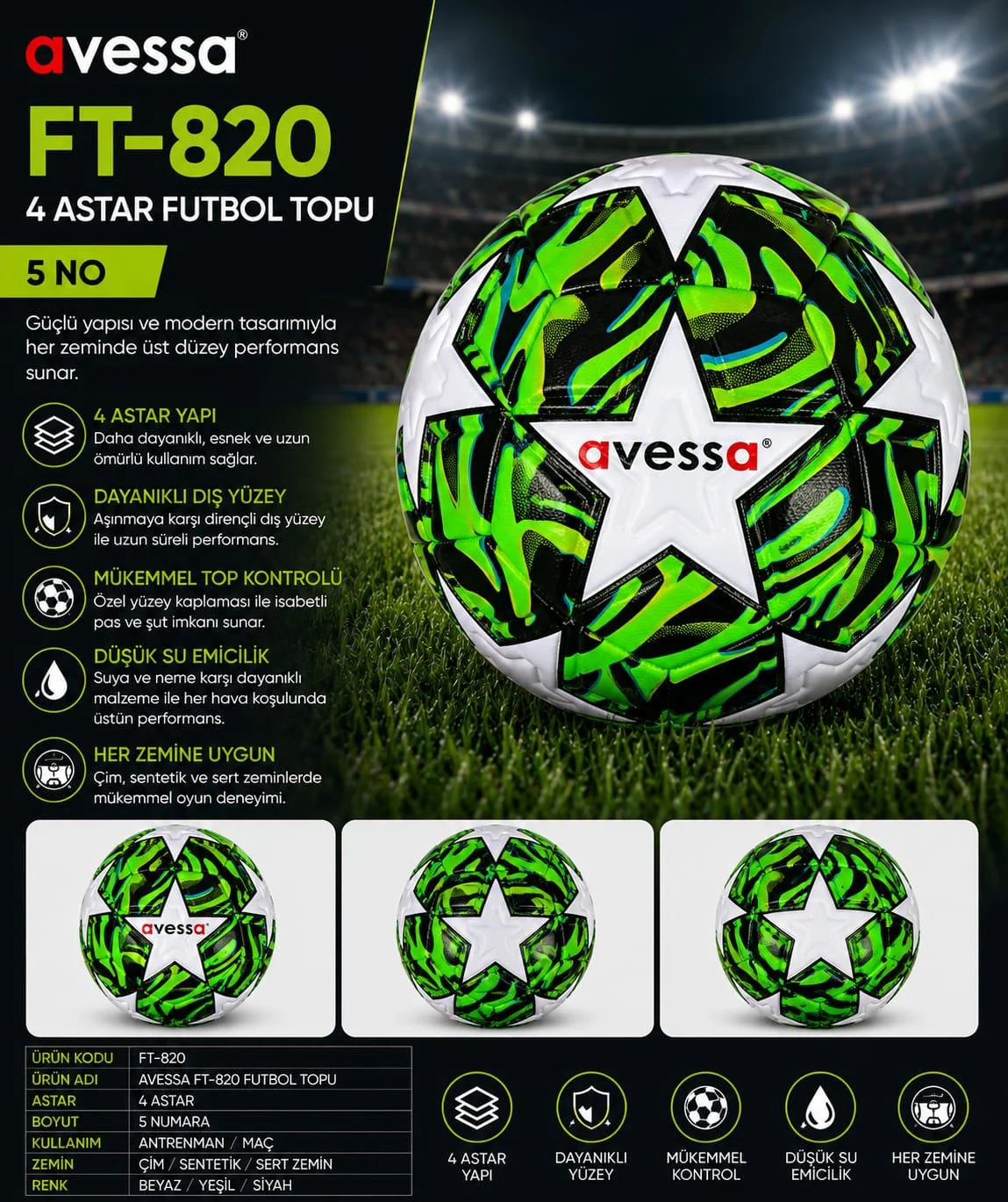Avessa Ft-820 Futbol Topu 4 Astar Fiyatı, Yorumları ve Özellikleri