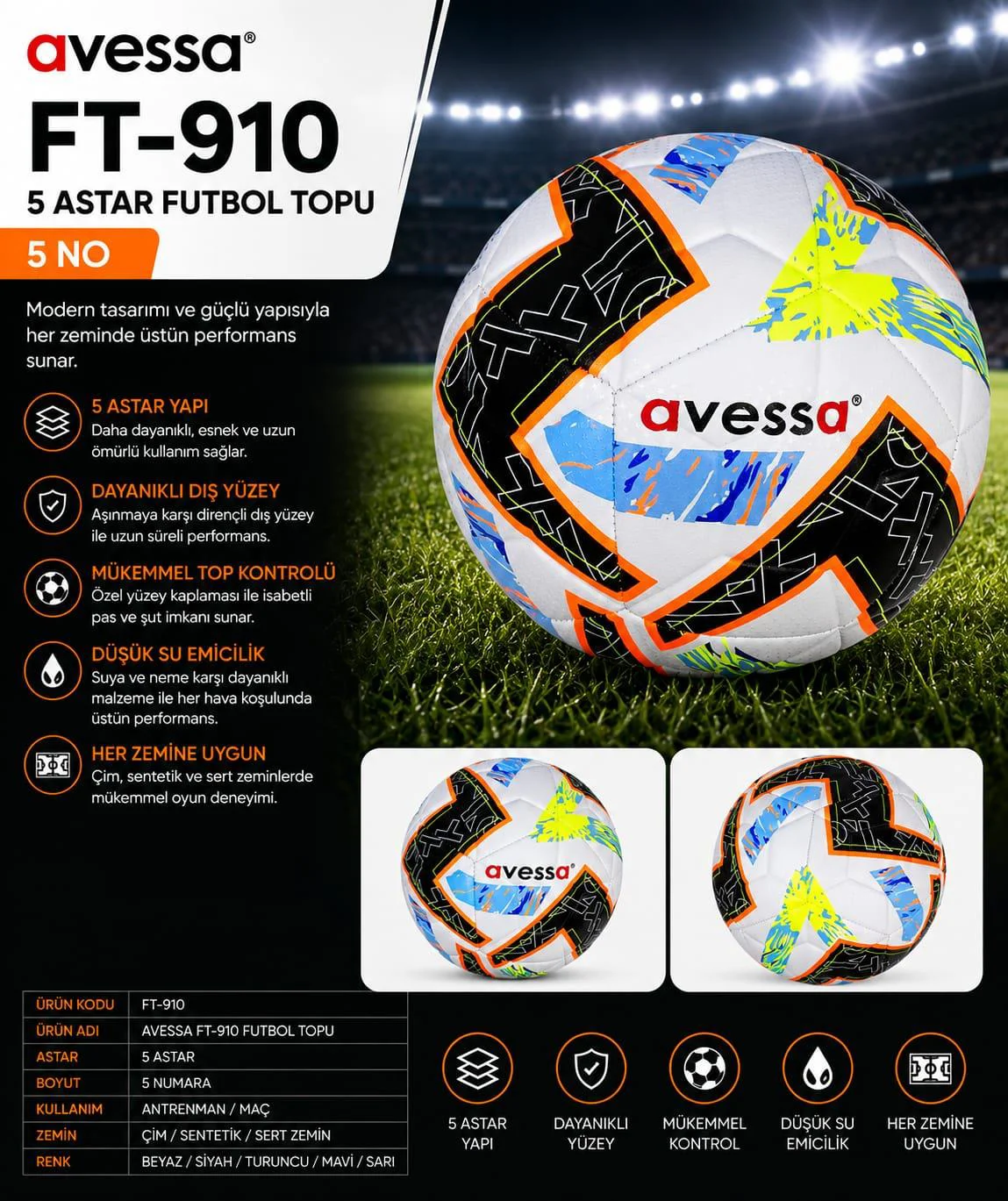 Avessa Ft-910 Futbol Topu 5 Astar Fiyatı, Yorumları ve Özellikleri