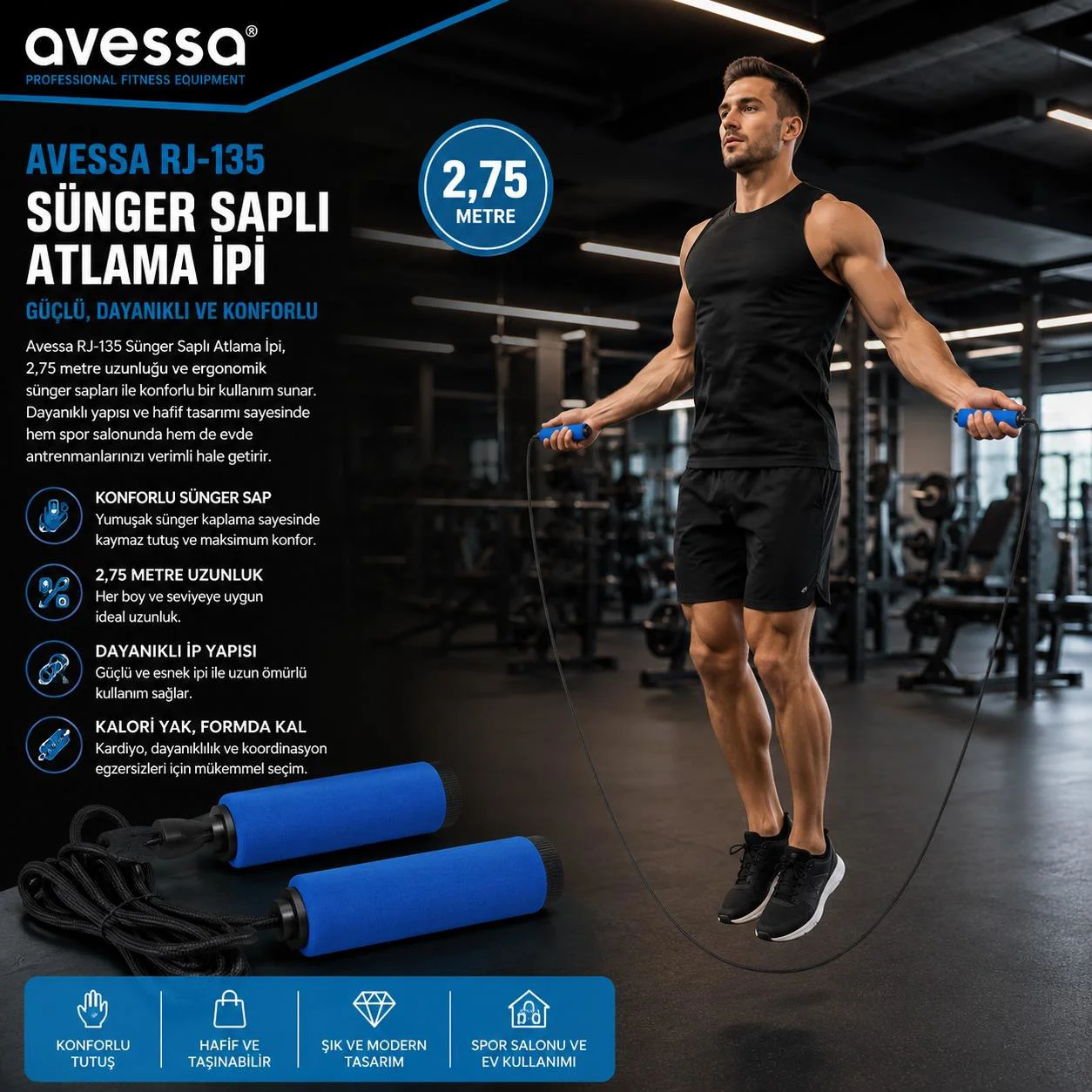Avessa Jr-135 Sünger Saplı Atlama İpi
