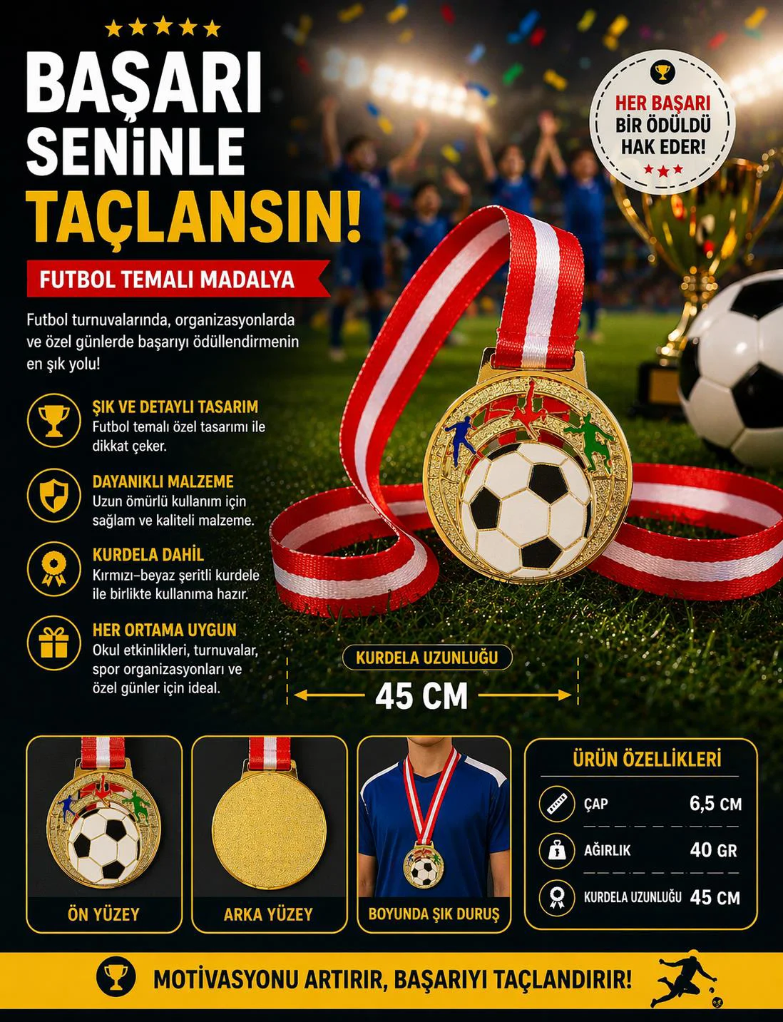 Avessa Mad-Fut-2 Futbol Figürlü Madalya 6.5 Cm