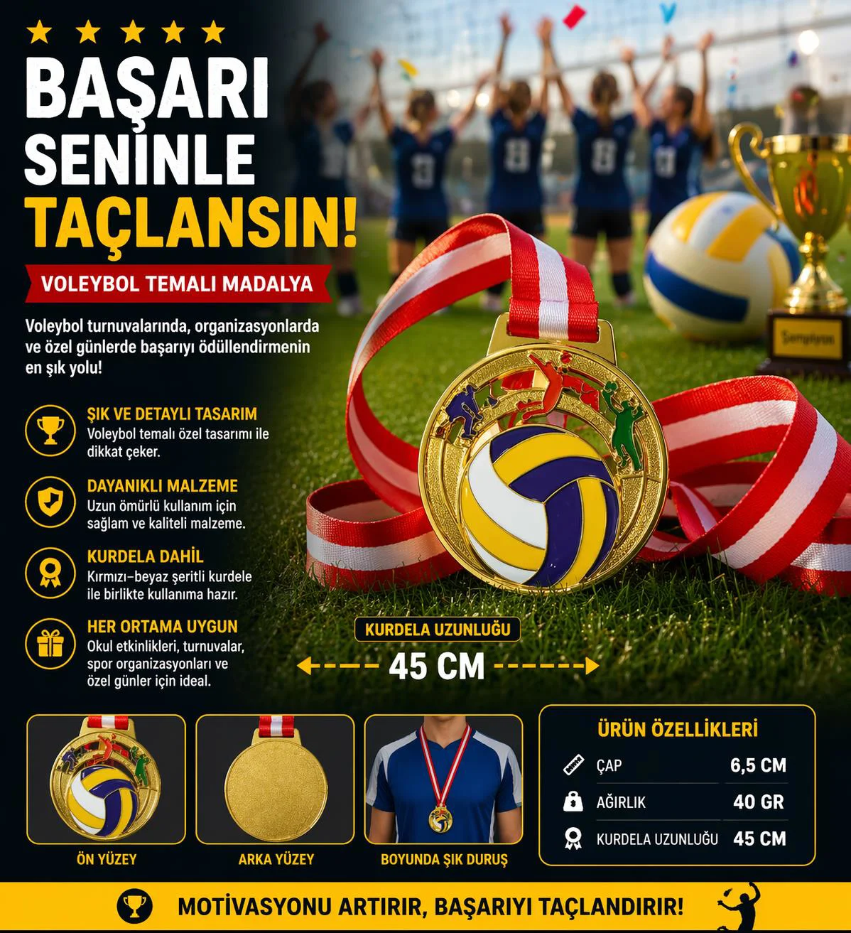Avessa Mad-Vol-1 Voleybol Figürlü Madalya 6,5 Cm Avessa Mad-Vol-1 Voleybol Figürlü Madalya 6,5 Cm