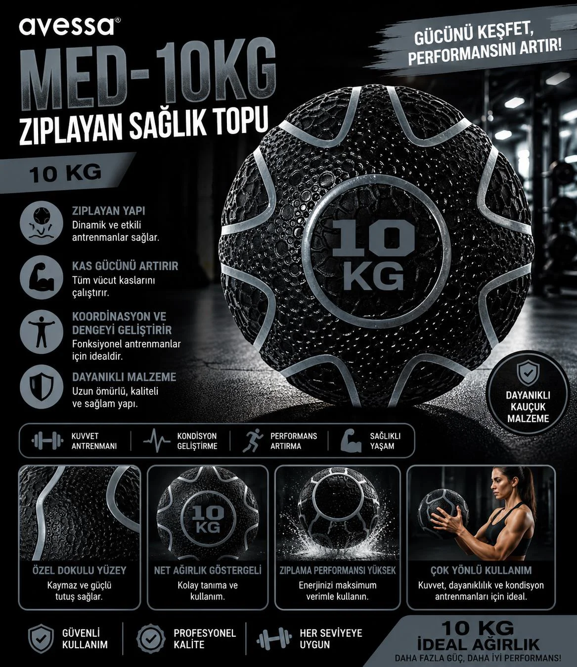Avessa Med-10Kg Zıplayan Sağlık Topu 10 Kg