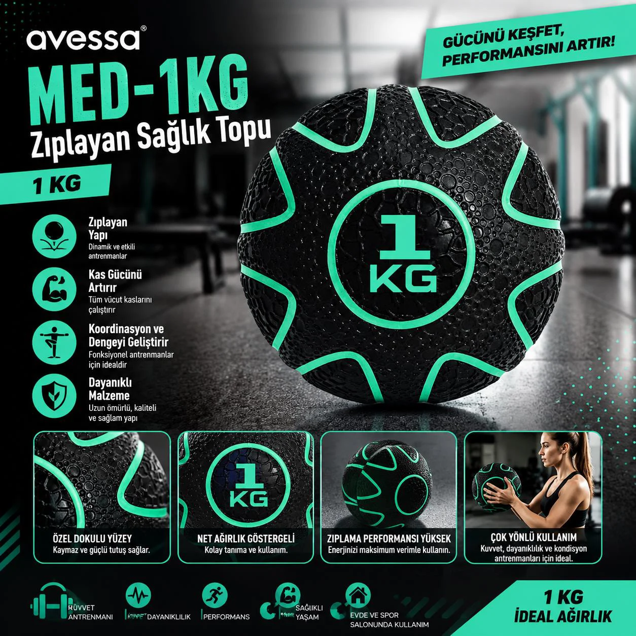 Avessa Med-1Kg Zıplayan Sağlık Topu 1Kg Avessa Med-1Kg Zıplayan Sağlık Topu 1Kg