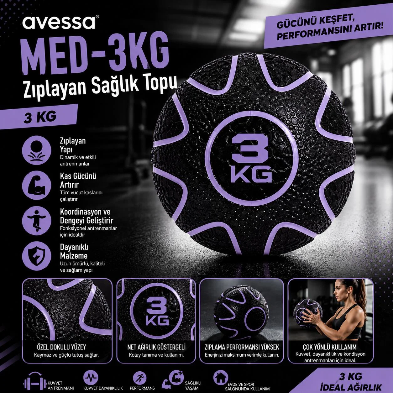 Avessa Med-3Kg Zıplayan Sağlık Topu 3Kg Avessa Med-3Kg Zıplayan Sağlık Topu 3Kg