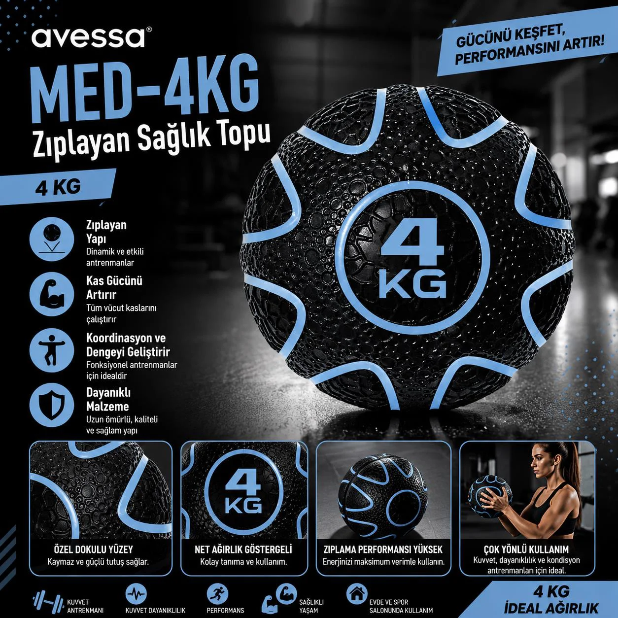 Avessa Med-4 Zıplayan Sağlık Topu 4 Kg Avessa Med-4 Zıplayan Sağlık Topu 4 Kg