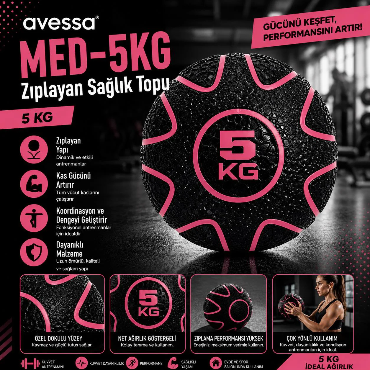 Avessa Med-5Kg Zıplayan Sağlık Topu 5Kg