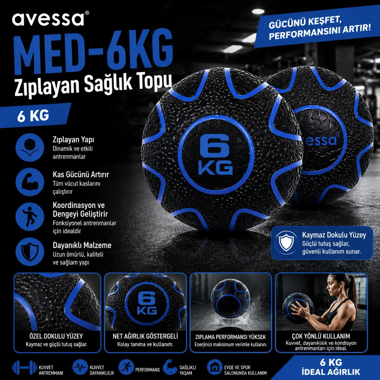 Avessa Med-6Kg Zıplayan Sağlık Topu 6 Kg