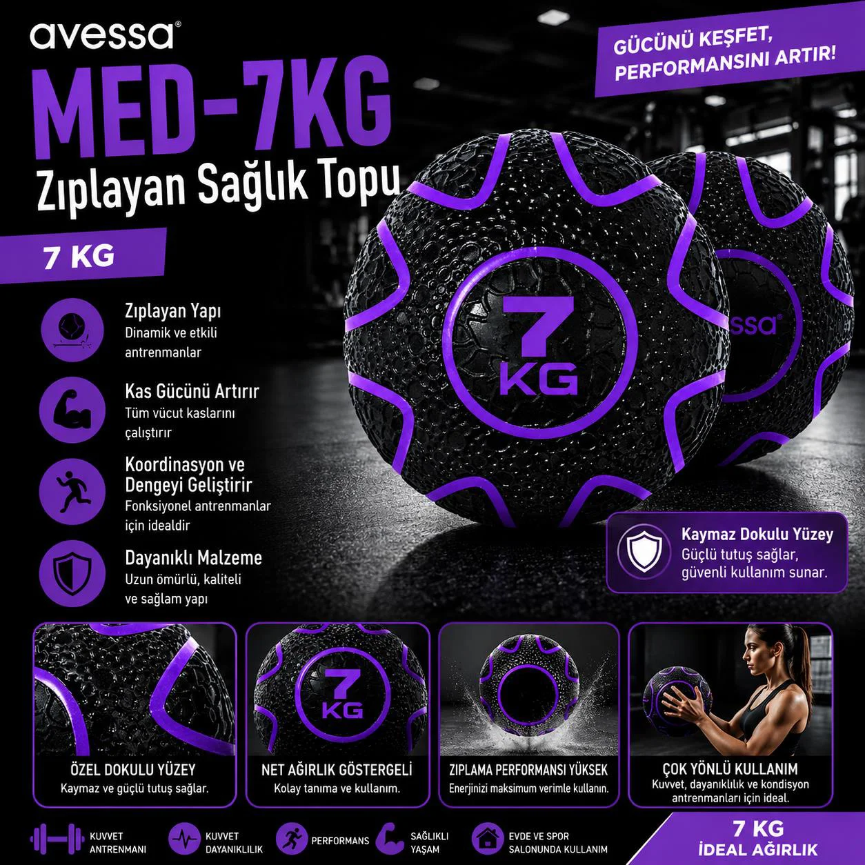 Avessa Med-7Kg Zıplayan Sağlık Topu 7 Kg